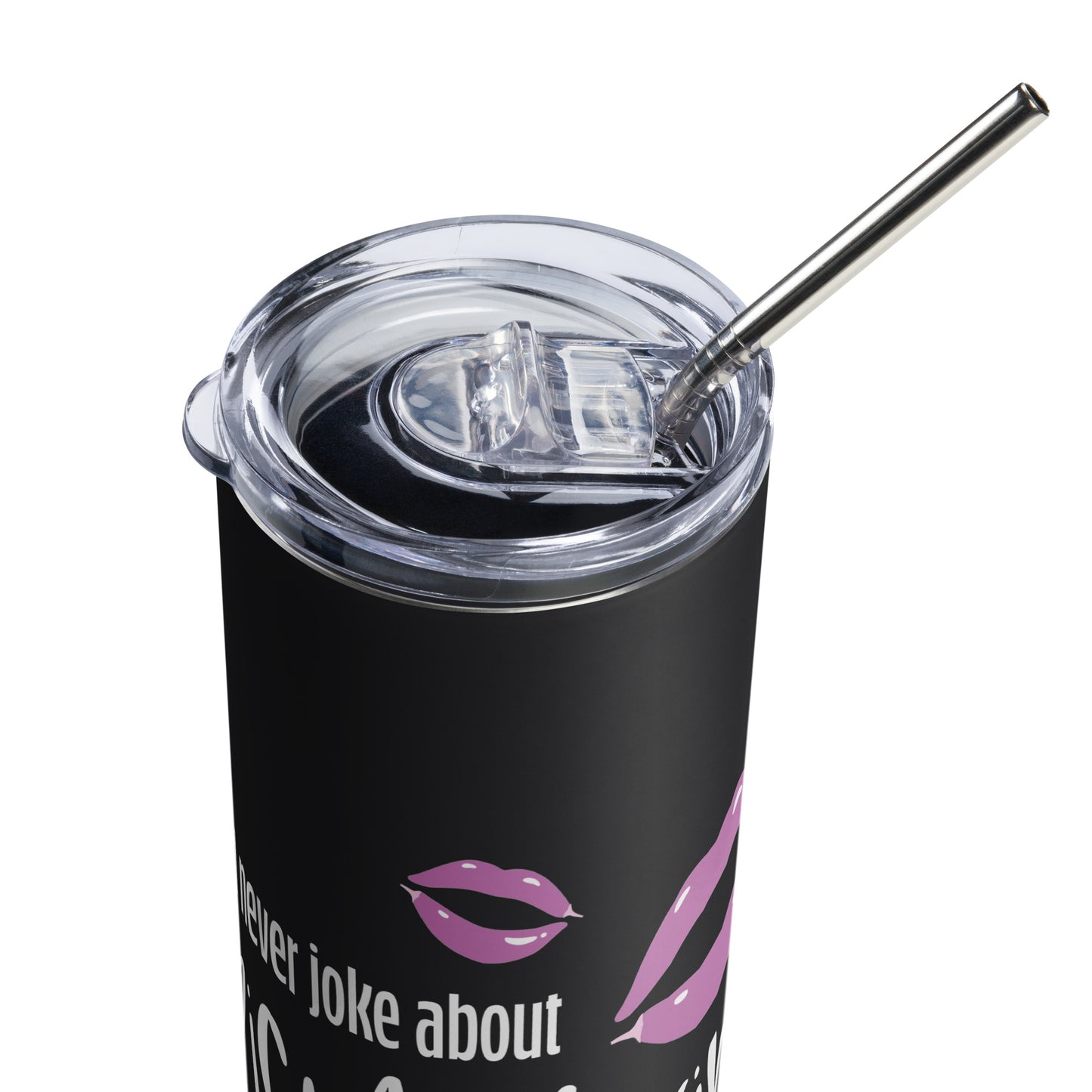 I Never Joke About Spicy Kissing Stainless Steel Tumbler (Black)