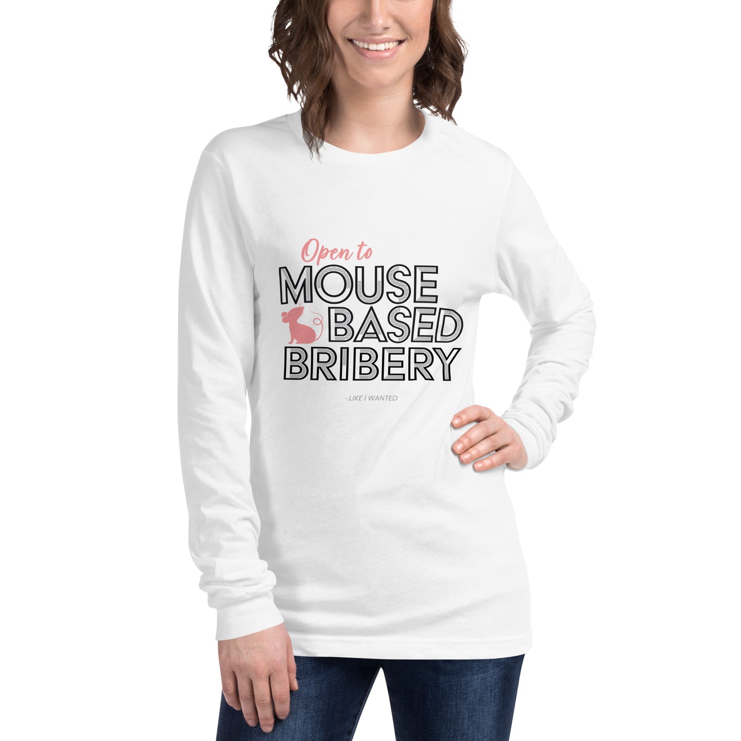 Open To Mouse Based Bribery Long Sleeve Tee (Light Colours)